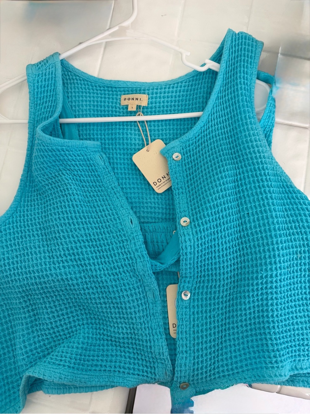 DONNI. Turquoise Waffle Knit TWO PIECE